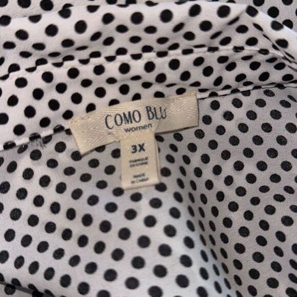 Como Blu Black and White Polka Dot Long Sleeve Chiffon Button Down Shirt Size 3X - Picture 10 of 12